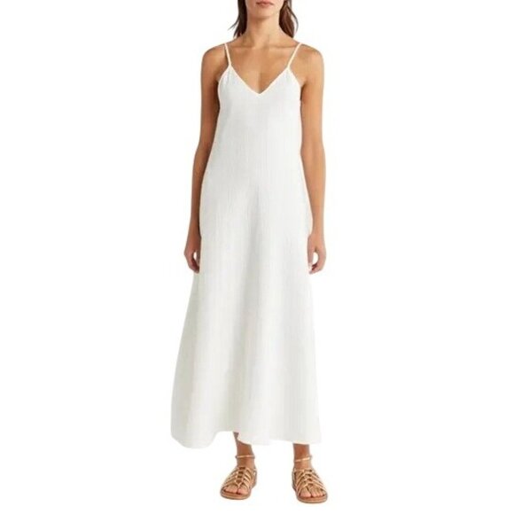 Nordstrom XS V-Neck White Sleeveless Cover Up/Dress Open V-Back Detail - Picture 1 of 16